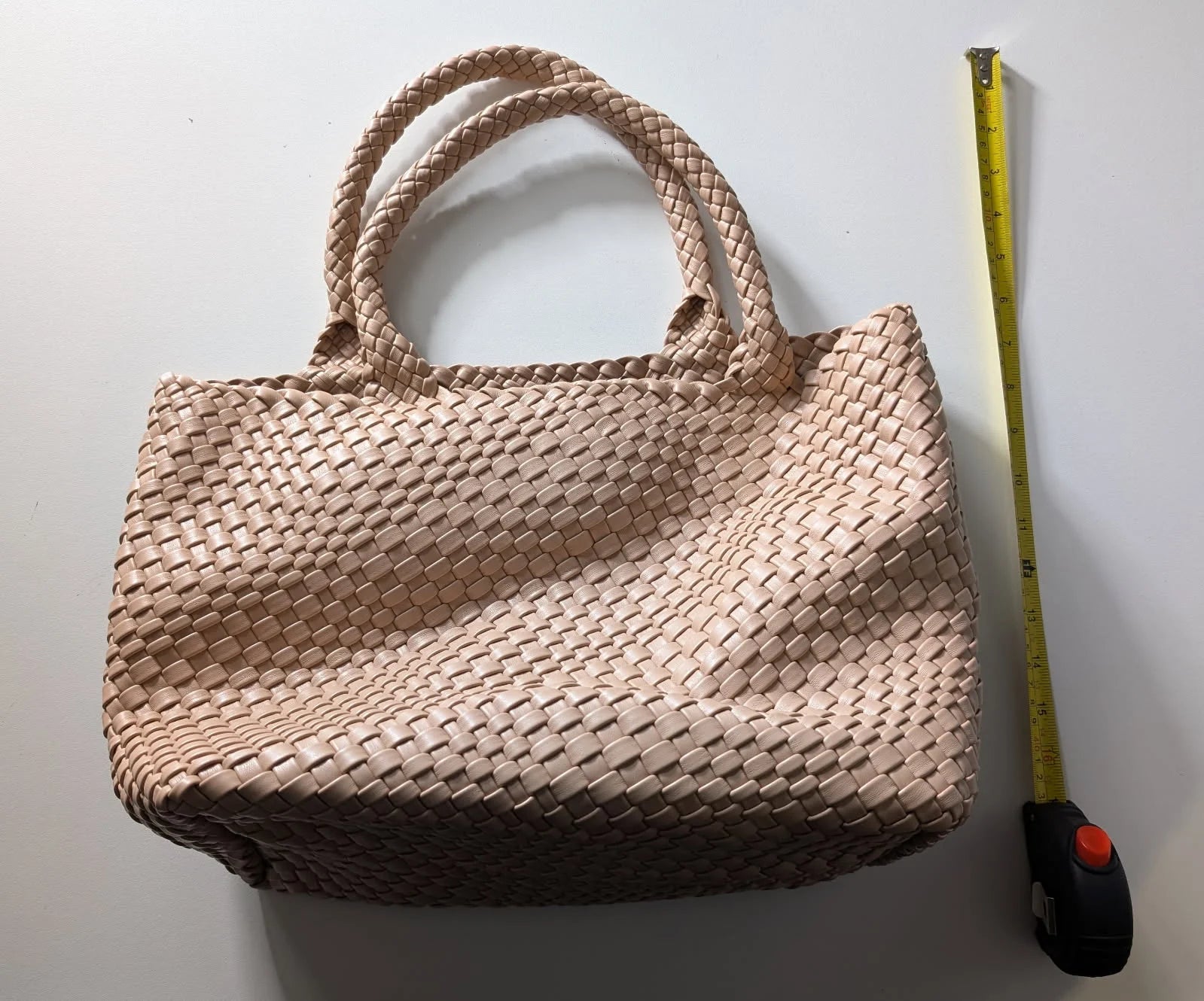 Black Caviar Beige Woven Leather Handbag with Detachable Strap - Image 7