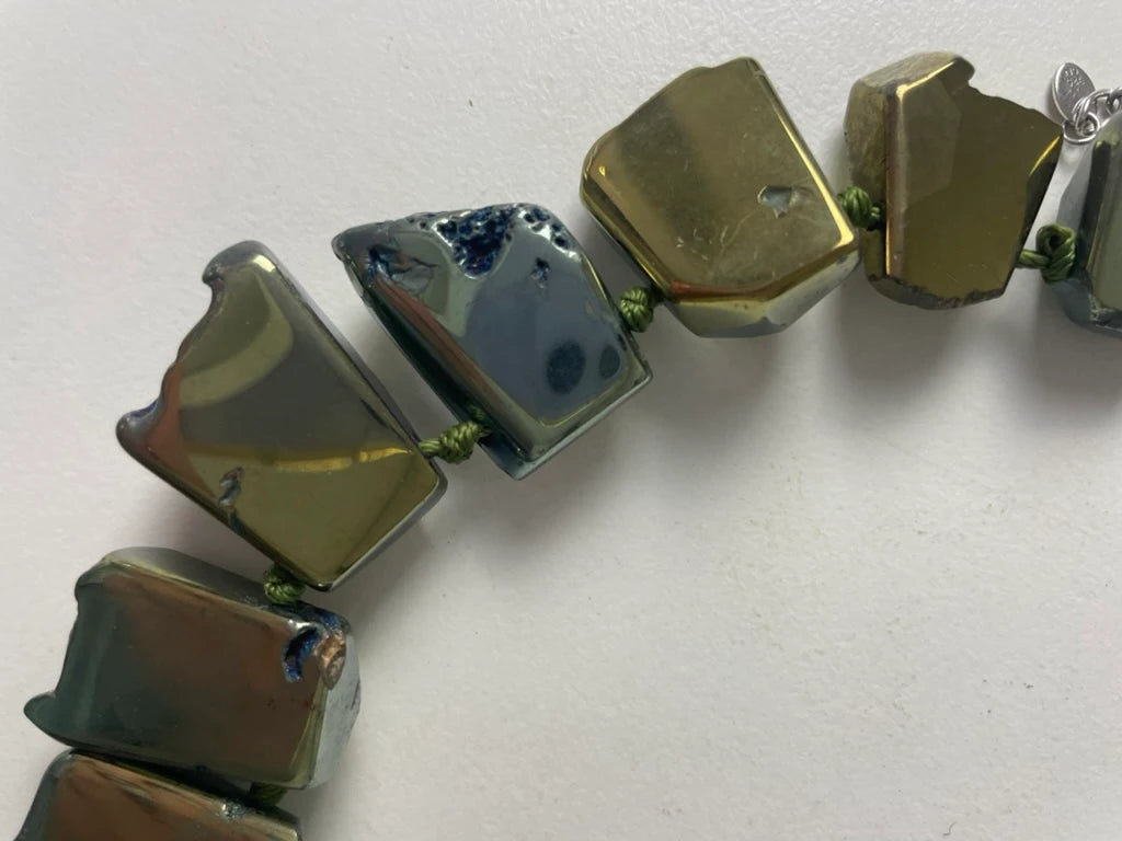 Statement Necklace Irregular Faceted Metallic Beads - Image 5