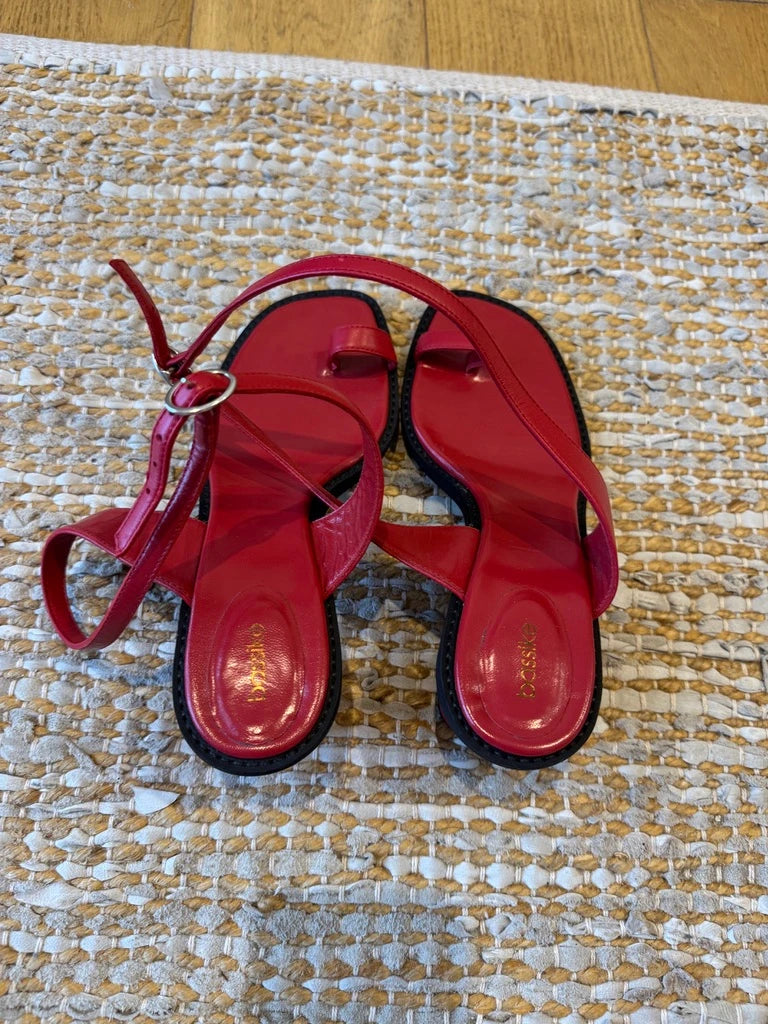 Bassike Red Leather Block Heel Sandals - Image 5