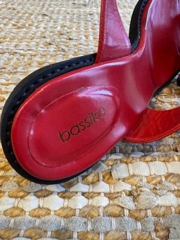 Bassike Red Leather Block Heel Sandals - Image 6