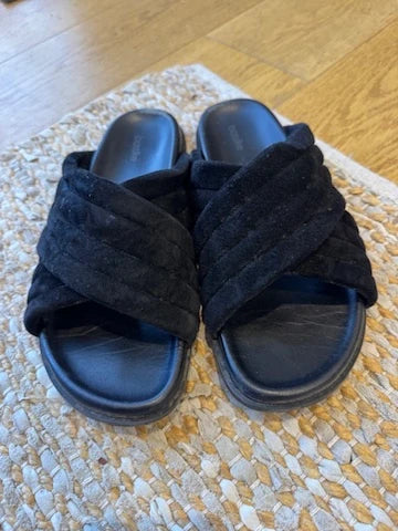 Bassike Black Quilted Suede Slides - Image 7