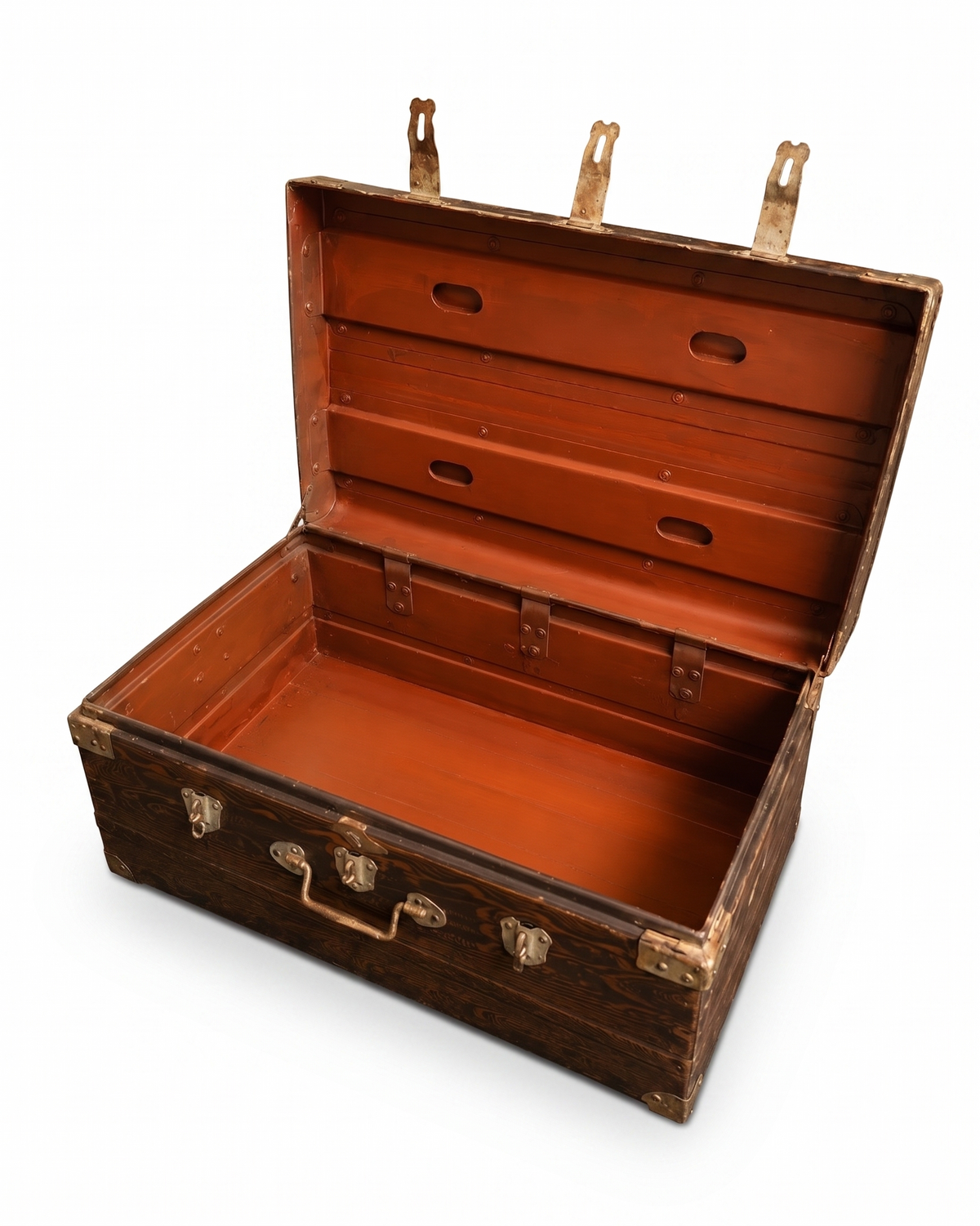 Vintage Japanese Marbled Metal Trunk Lockable Storage Chest Industrial Tansu