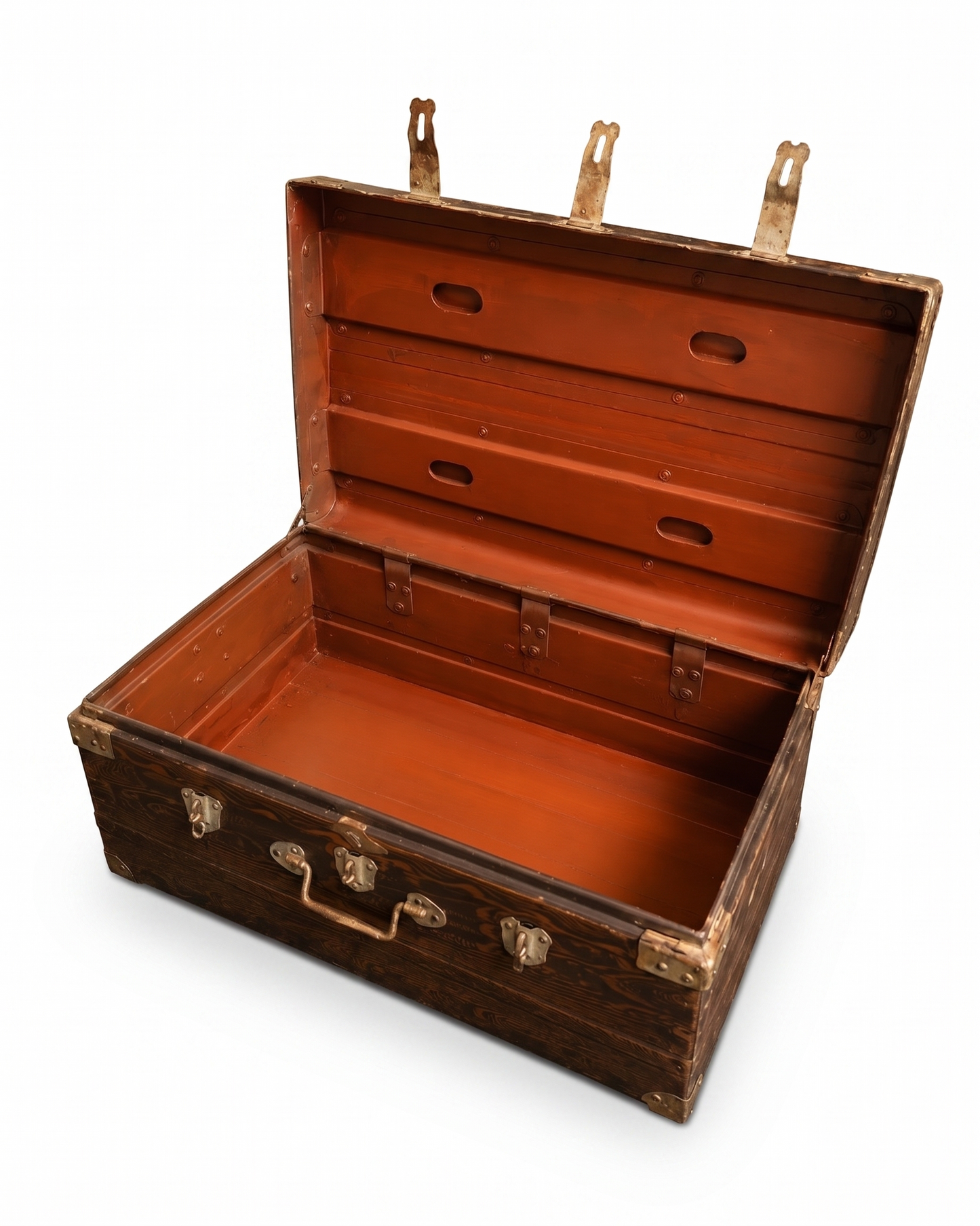 Vintage Japanese Marbled Metal Trunk Lockable Storage Chest Industrial Tansu
