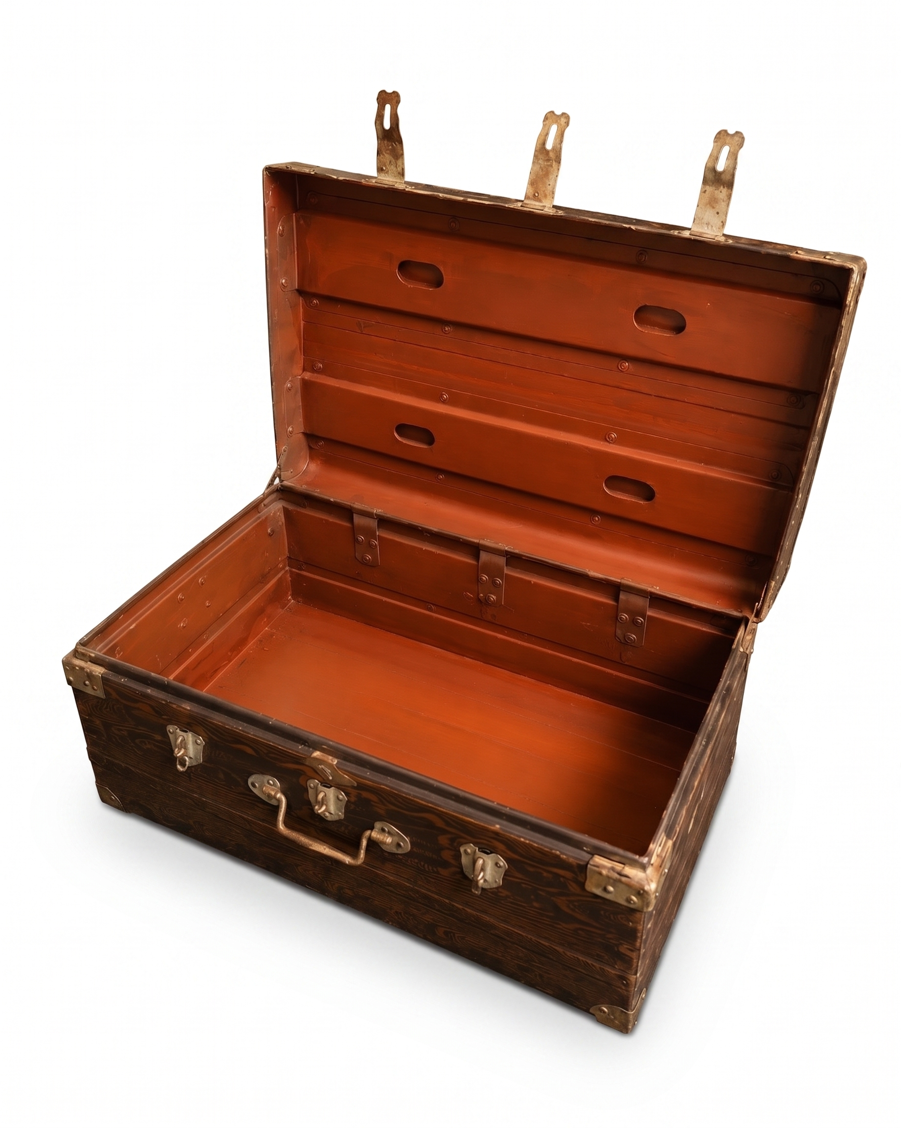 Vintage Japanese Marbled Metal Trunk Lockable Storage Chest Industrial Tansu
