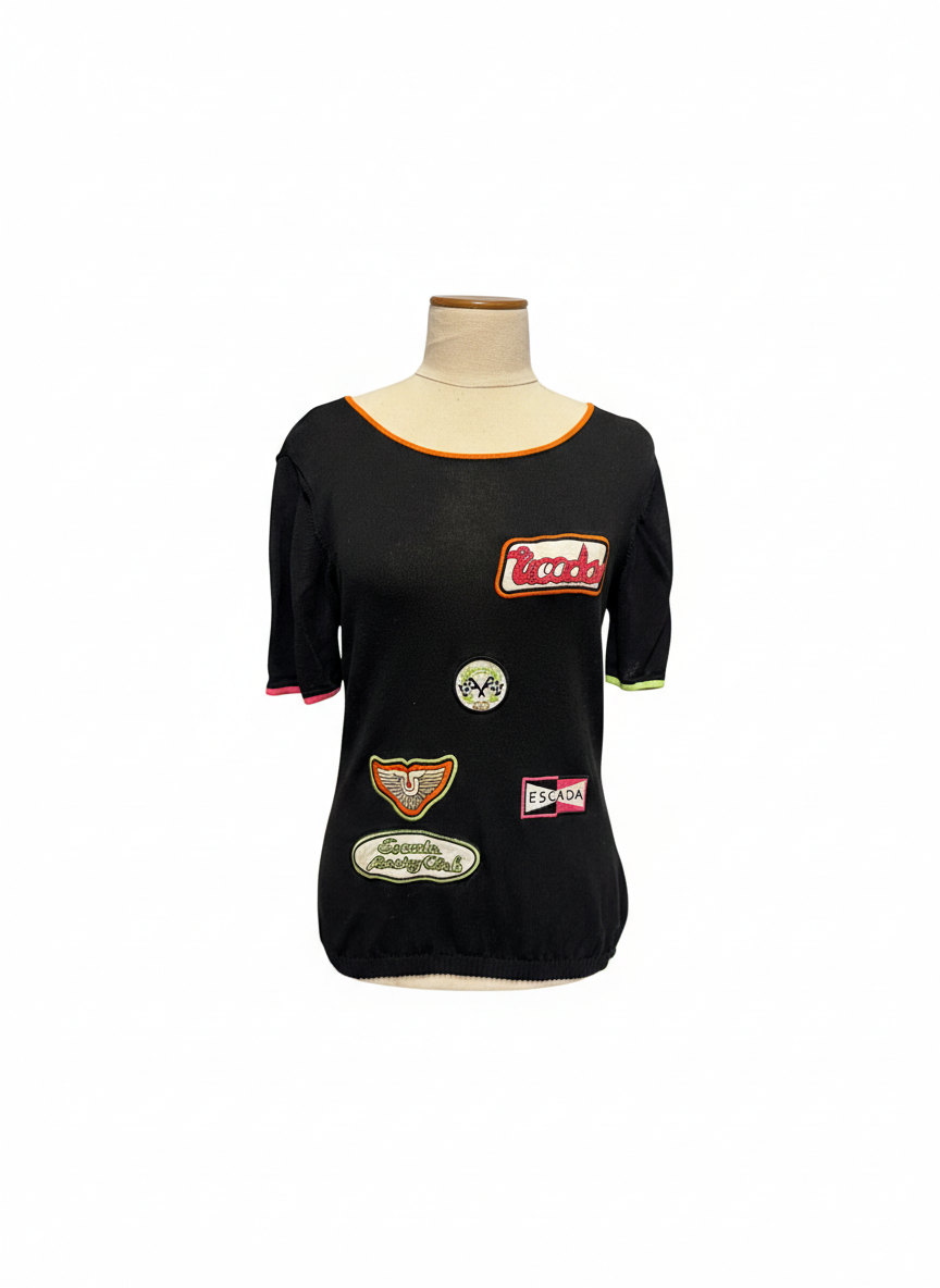 Escada Racing Club Black Short Sleeve Knit Top Size 36 - Image 1