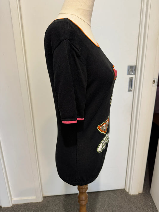 Escada Racing Club Black Short Sleeve Knit Top Size 36 - Image 2