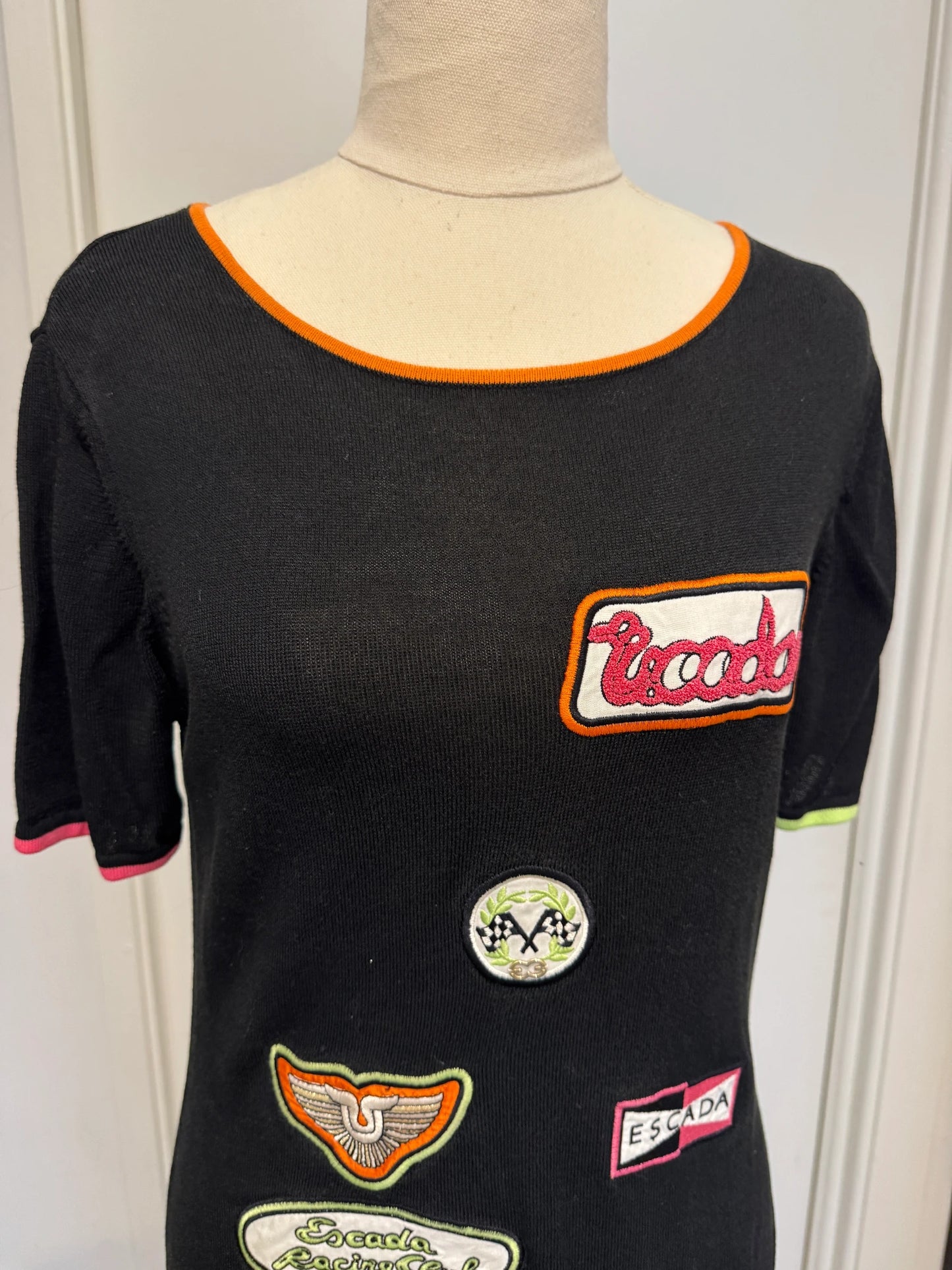 Escada Racing Club Black Short Sleeve Knit Top Size 36 - Image 6