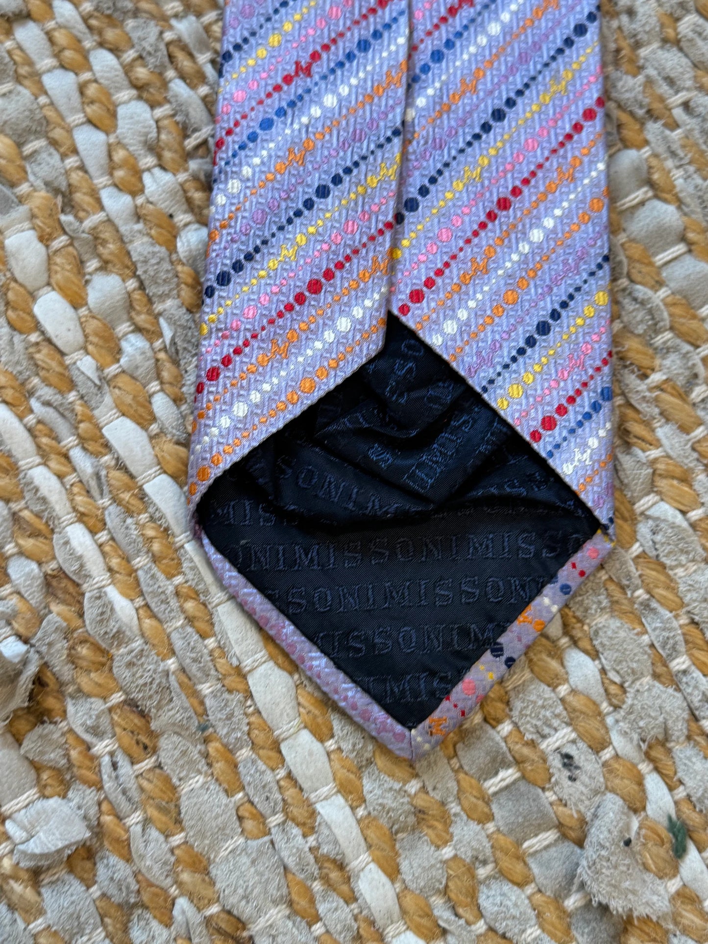 Missoni Italy Silk Necktie Multi-Color Dotted Stripe Pattern - Image 3