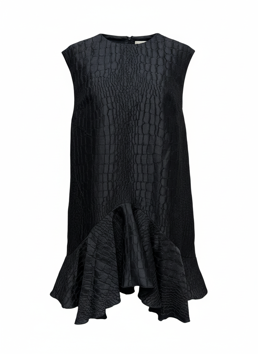 Alex Perry Black Textured Ruffle Hem Mini Dress