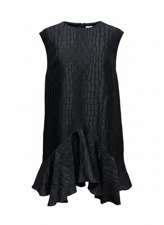 Alex Perry Black Textured Ruffle Hem Mini Dress - Image 1