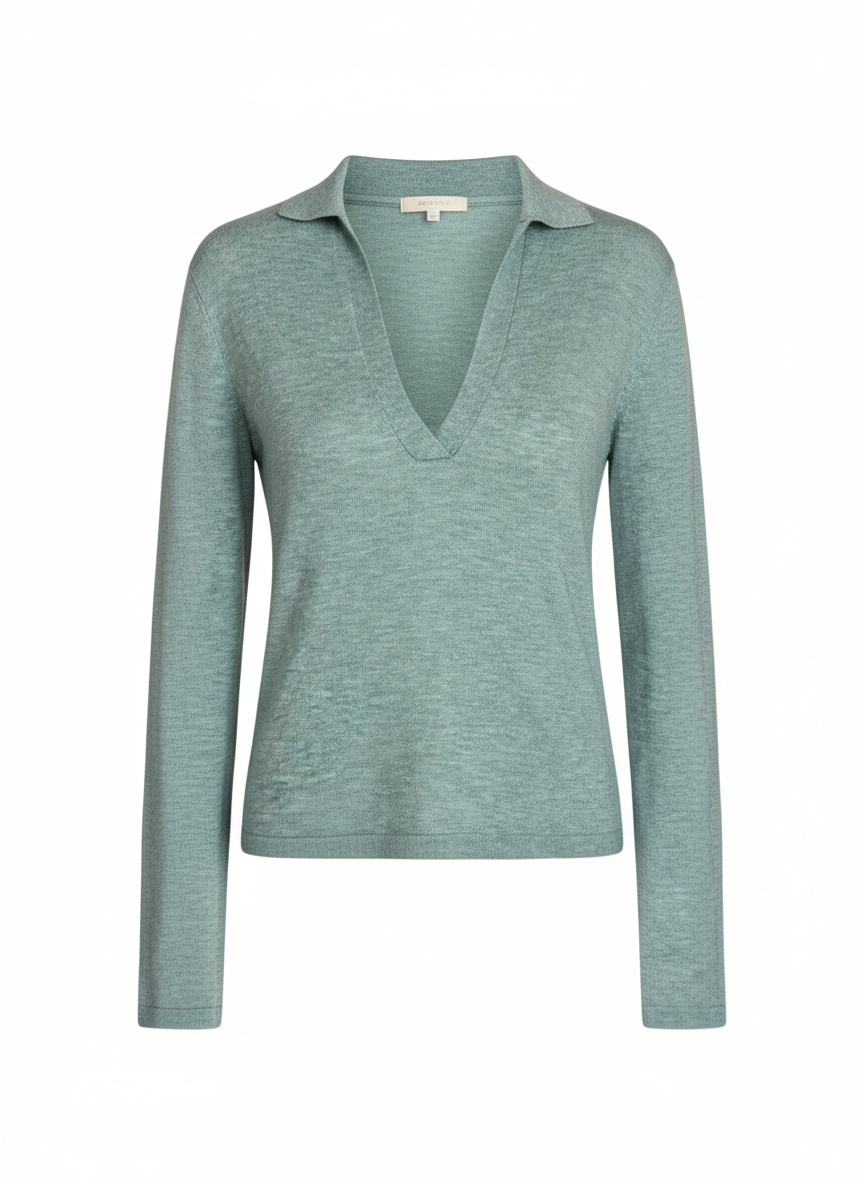 Nude Lucy Sage Green V-Neck Long Sleeve Knit Top Size S - Image 1