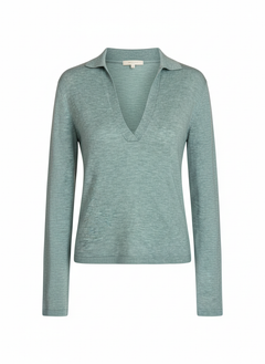 Nude Lucy Sage Green V-Neck Long Sleeve Knit Top Size S - Image 1