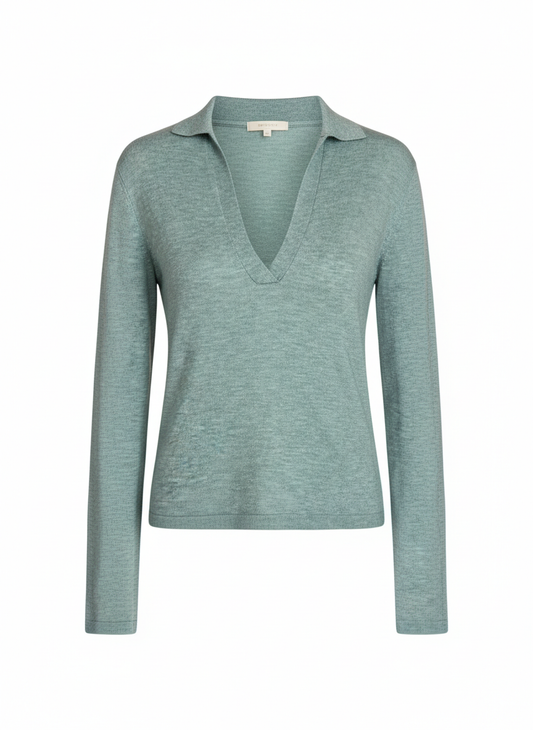Nude Lucy Sage Green V-Neck Long Sleeve Knit Top Size S - Image 1