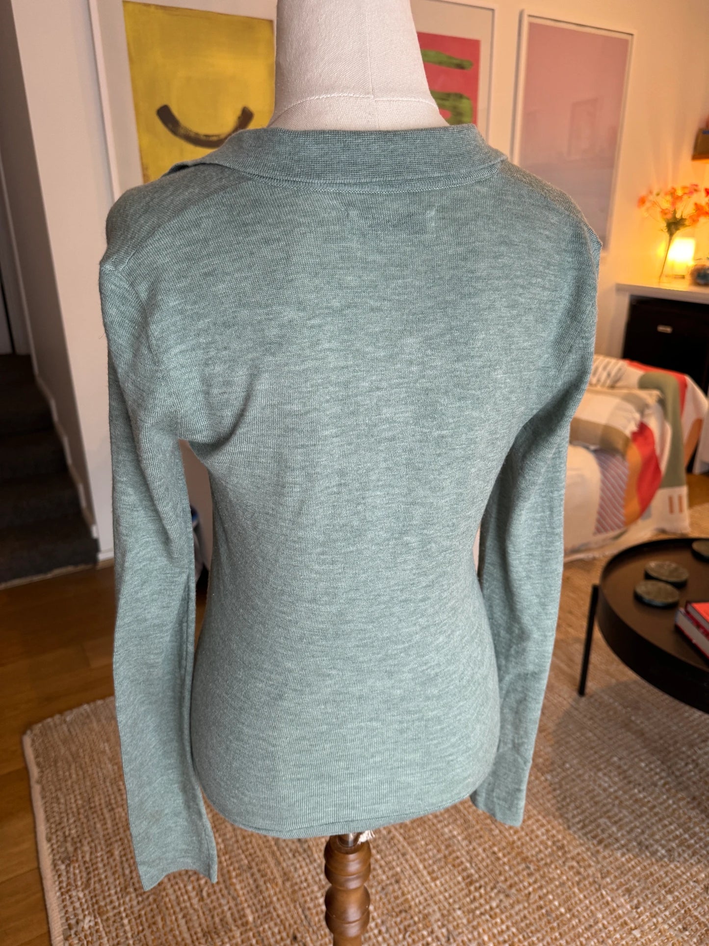 Nude Lucy Sage Green V-Neck Long Sleeve Knit Top Size S - Image 5