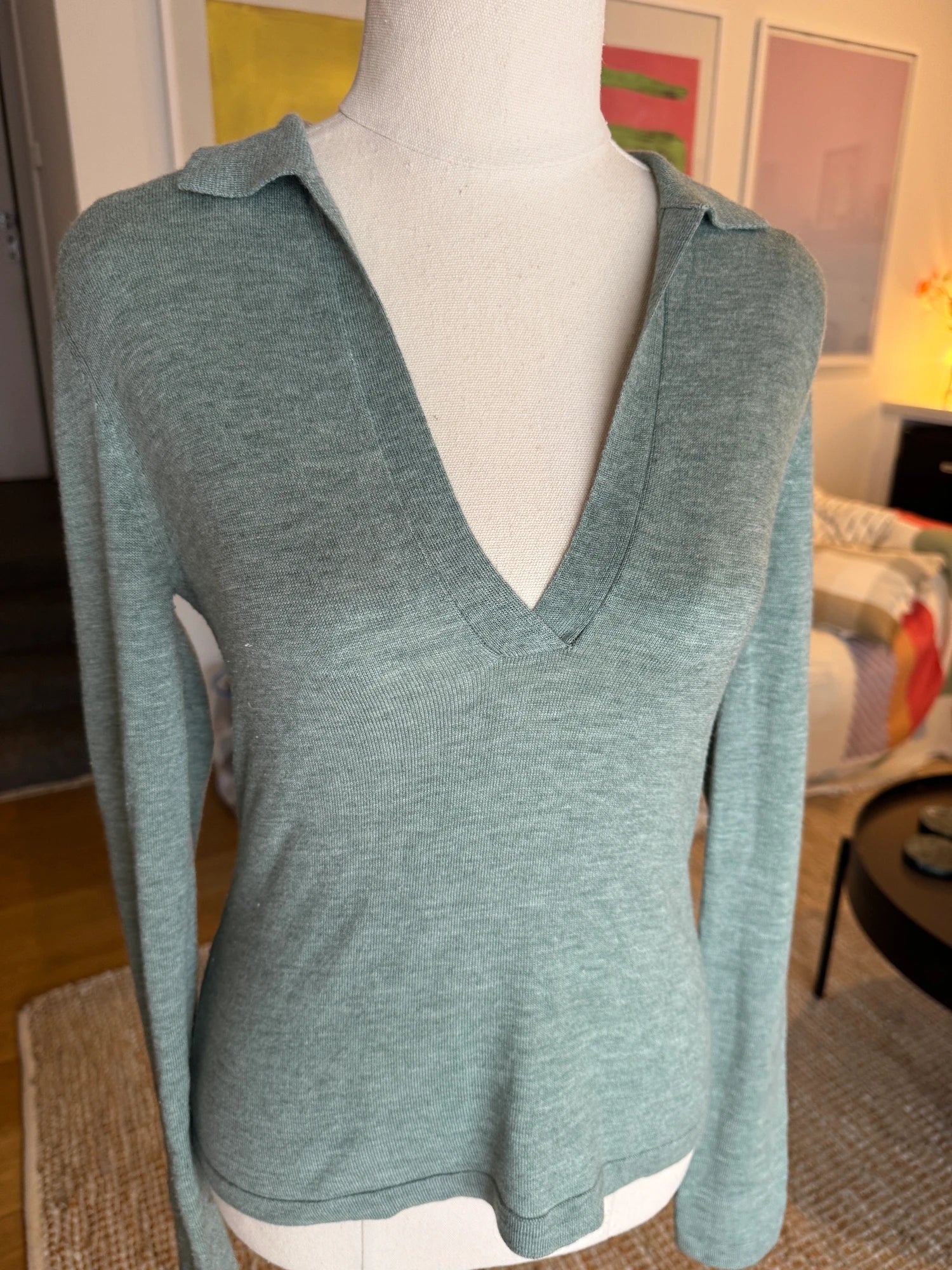 Nude Lucy Sage Green V-Neck Long Sleeve Knit Top Size S - Image 7