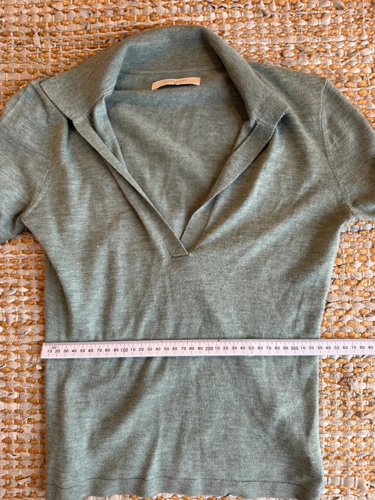 Nude Lucy Sage Green V-Neck Long Sleeve Knit Top Size S - Image 9