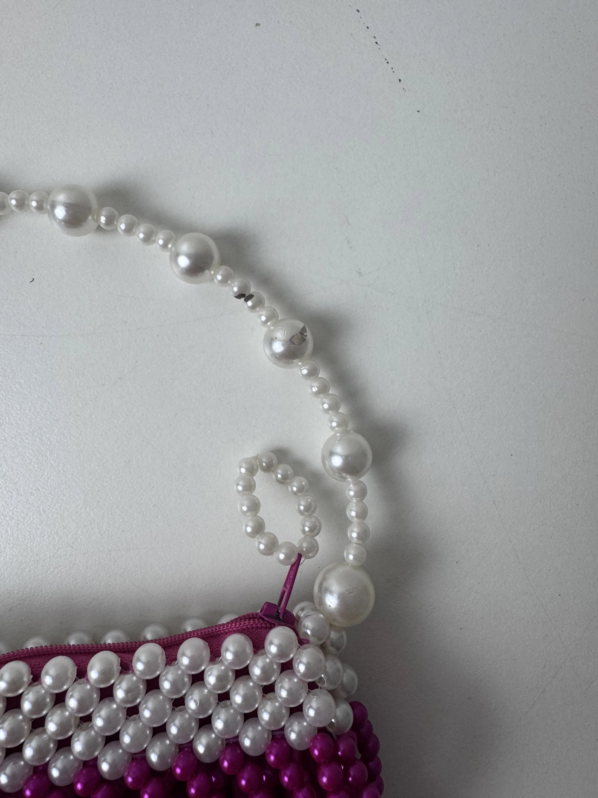 Small Beaded Handbag White and Magenta Striped Pattern - Image 6