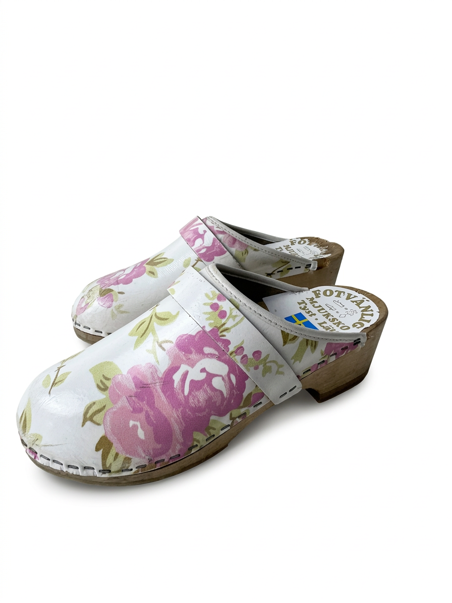 Fotvänlig Mjuksko Floral Wooden Clogs Swedish Comfort Shoes - Image 1