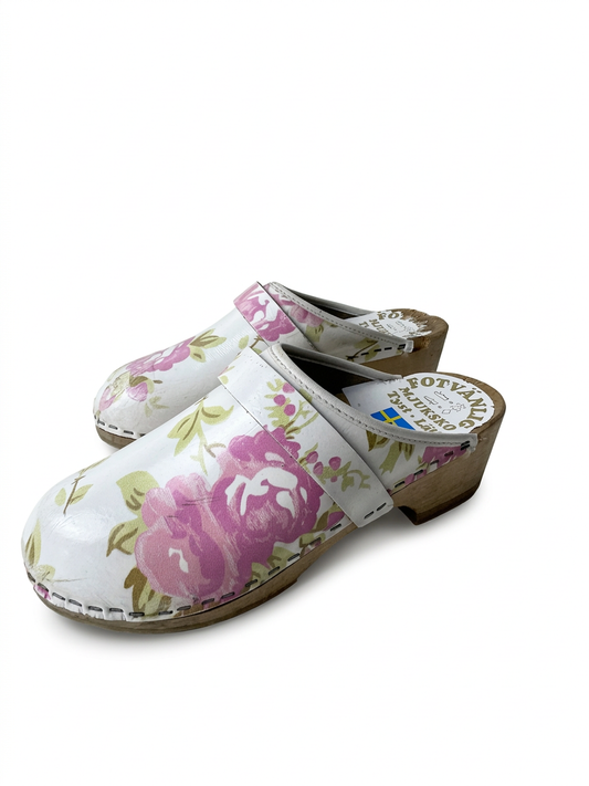 Fotvänlig Mjuksko Floral Wooden Clogs Swedish Comfort Shoes - Image 1