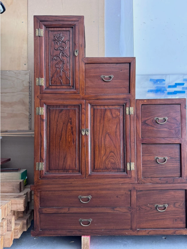 Antique Rosewood Sideboard Cabinet Carved Timber Drawers Oriental Storage Unit
