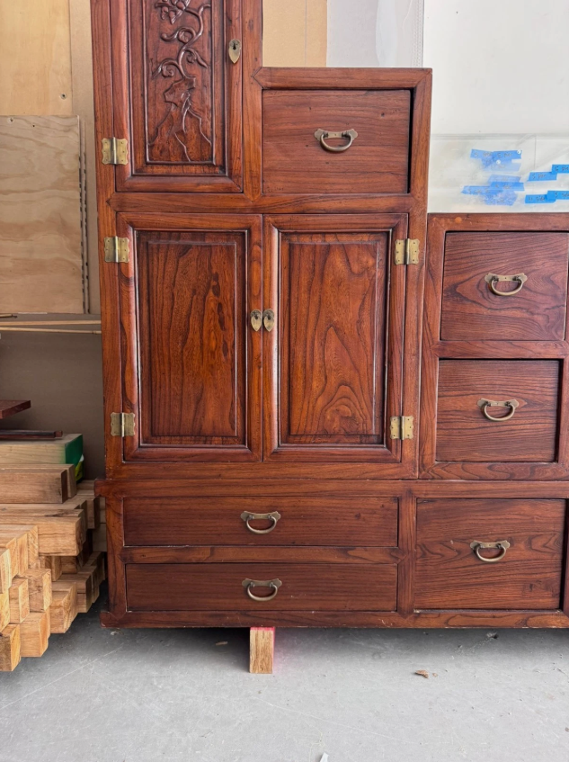 Antique Rosewood Sideboard Cabinet Carved Timber Drawers Oriental Storage Unit