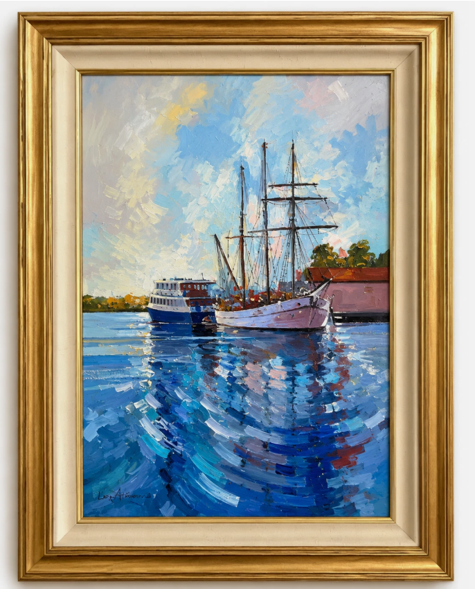 Original Oil Painting “Of Rivera Ocean” Large Framed Coastal Artwork Gold Frame