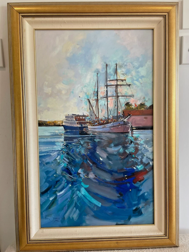Original Oil Painting “Of Rivera Ocean” Large Framed Coastal Artwork Gold Frame