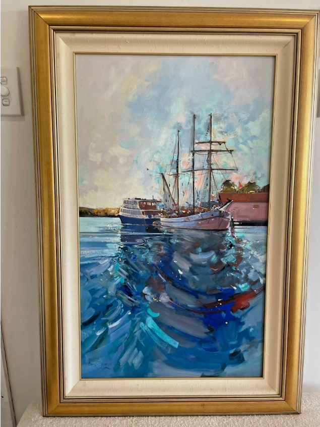 Original Oil Painting “Of Rivera Ocean” Large Framed Coastal Artwork Gold Frame