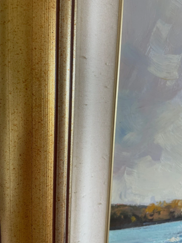 Original Oil Painting “Of Rivera Ocean” Large Framed Coastal Artwork Gold Frame