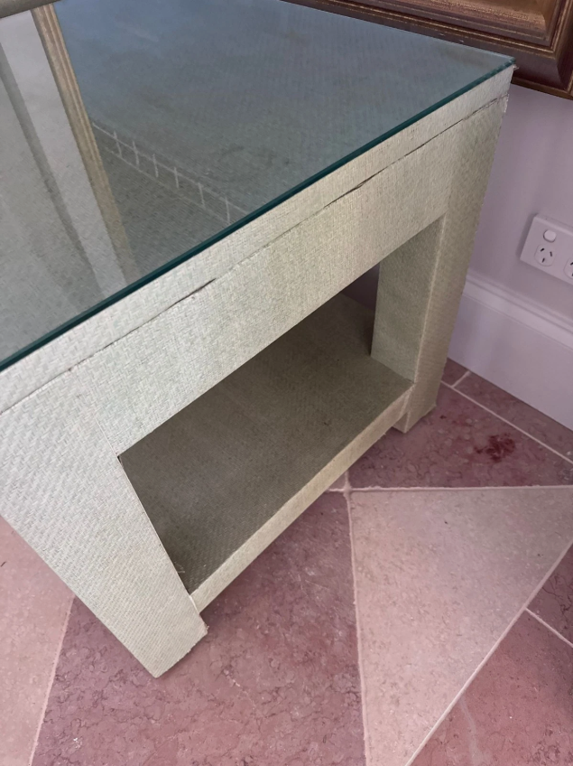 Pair Designer Grasscloth Bedside Tables From The Classic Outfitter Side Tables