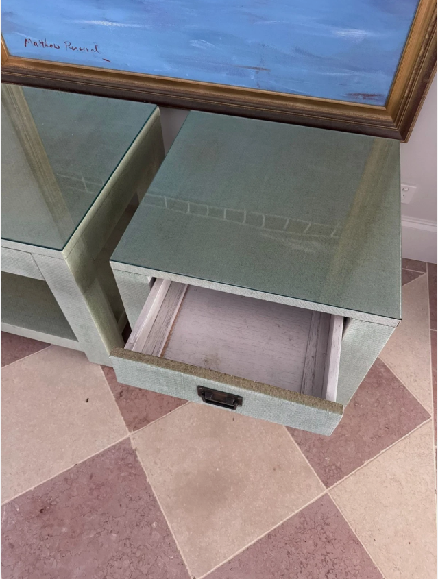 Pair Designer Grasscloth Bedside Tables From The Classic Outfitter Side Tables