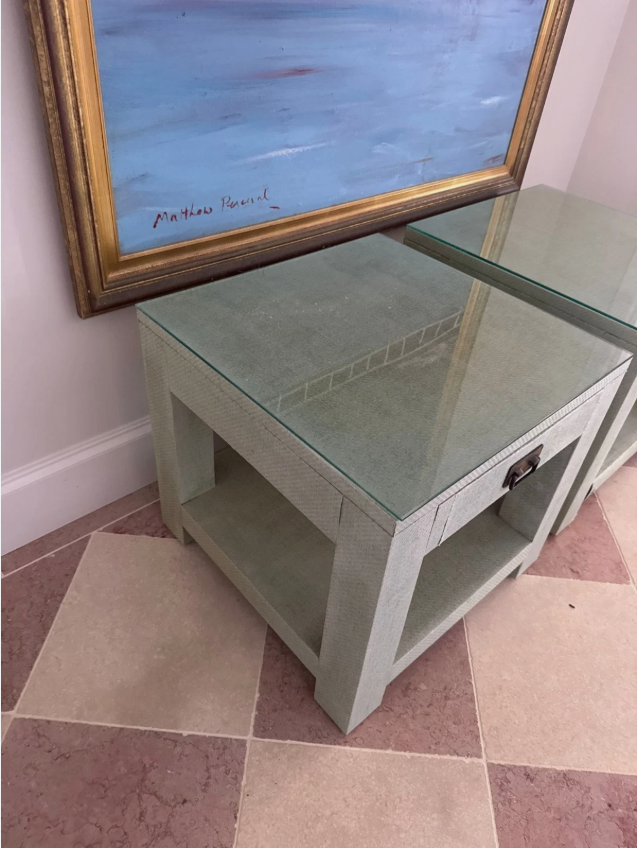 Pair Designer Grasscloth Bedside Tables From The Classic Outfitter Side Tables