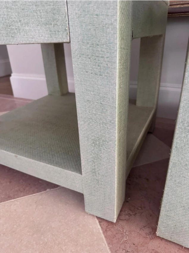 Pair Designer Grasscloth Bedside Tables From The Classic Outfitter Side Tables