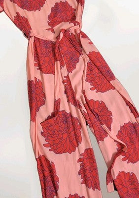 Mister Zimi Pink Floral Wide Leg Jumpsuit Belted Viscose Womens Size 8 AU - Image 6
