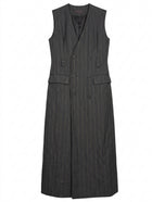 Ginger & Smart Longline Pinstripe Double-Breasted Sleeveless Vest Coat - Image 1