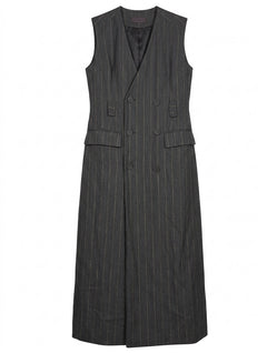 Ginger & Smart Longline Pinstripe Double-Breasted Sleeveless Vest Coat - Image 1
