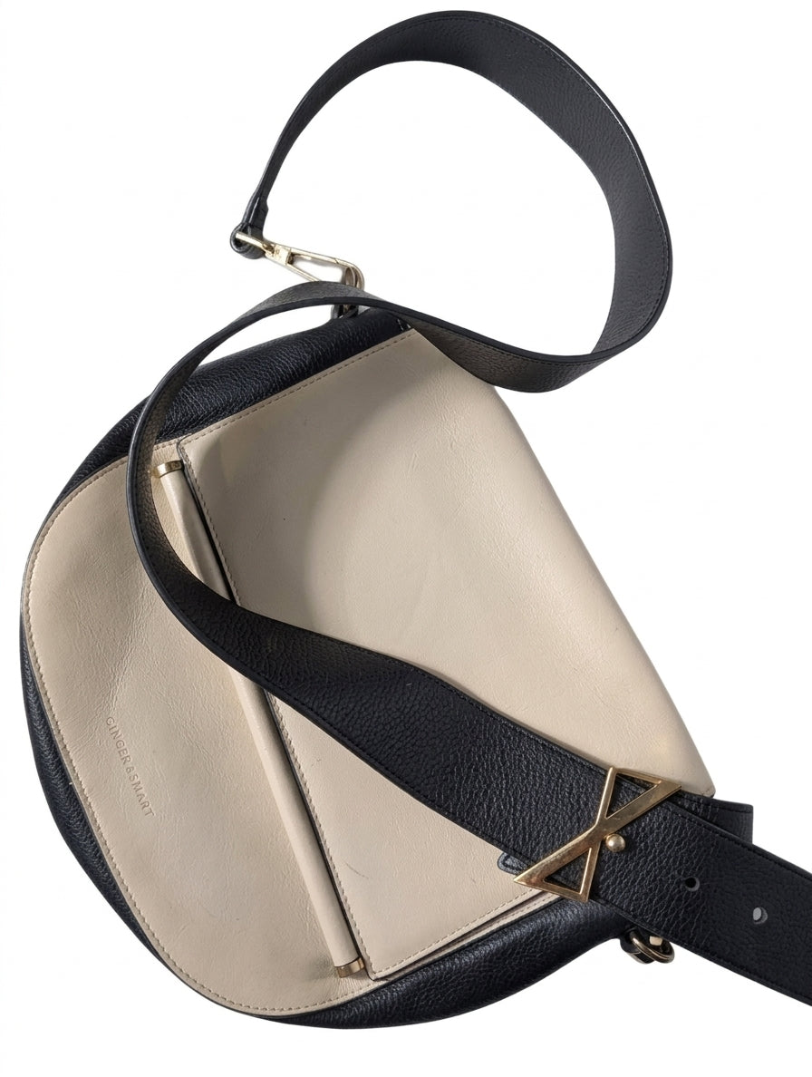 Ginger & Smart Leather Crossbody Bag - Two-Tone Black and Cream - Image 3