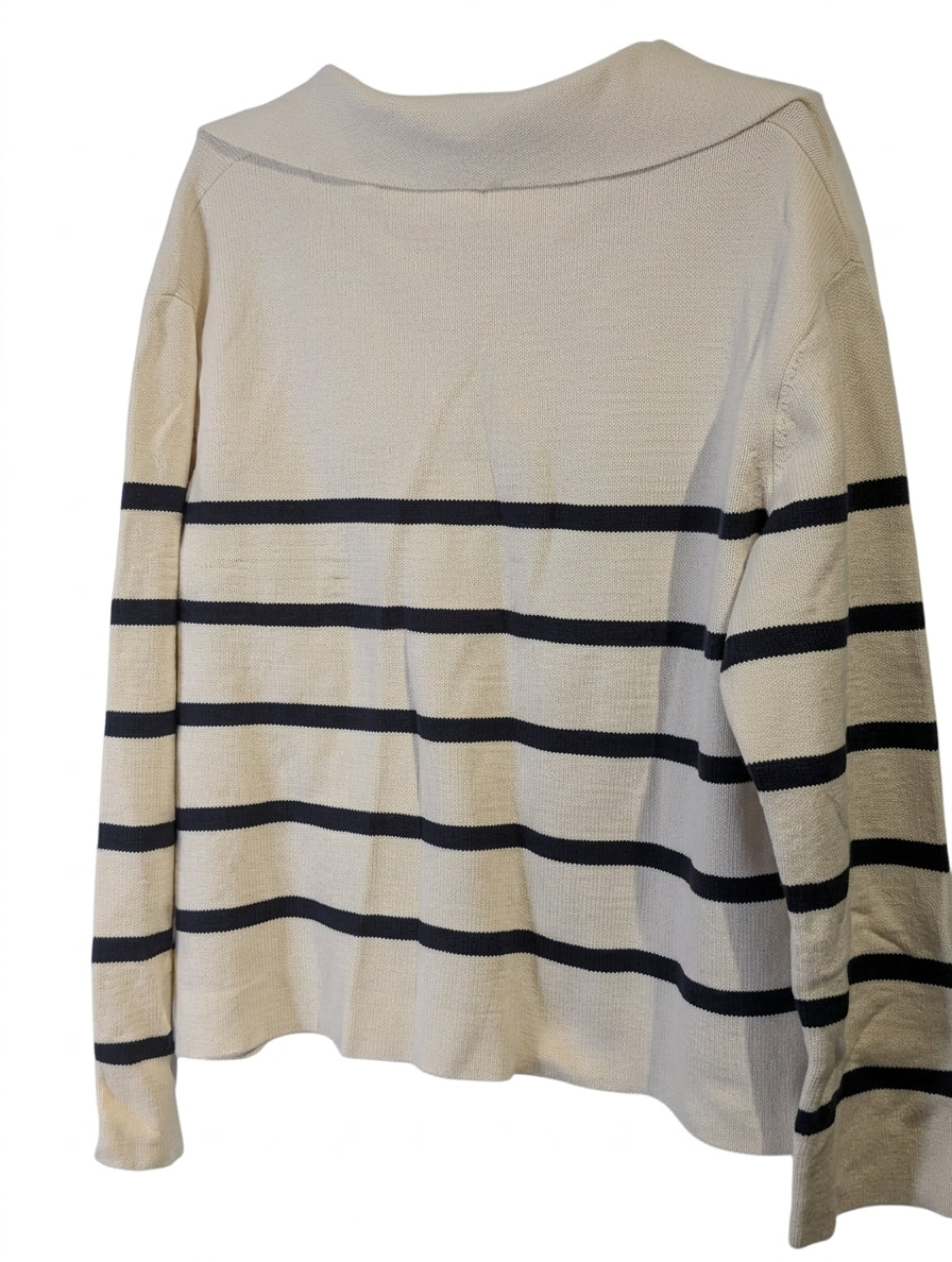 Assembly Label Striped Boat Neck Sweater - Cream & Navy Cotton - Image 1