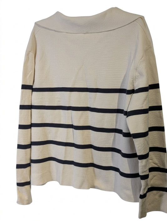 Assembly Label Striped Boat Neck Sweater - Cream & Navy Cotton - Image 1