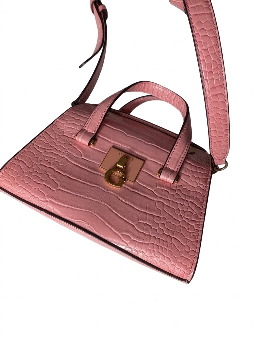 Guess Pink Croc-Embossed Satchel Crossbody Bag - Image 1