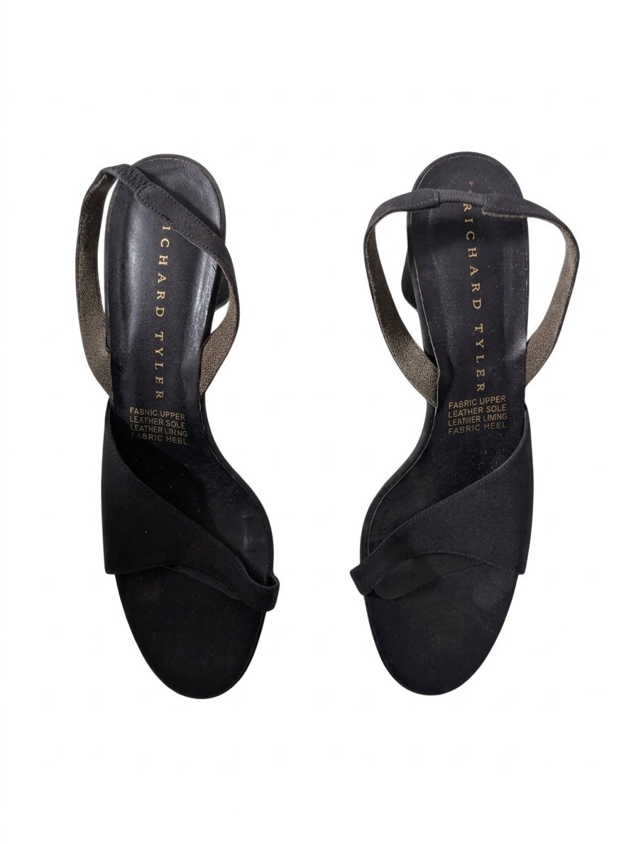 Richard Tyler Black Satin Slingback Heels - Made In Italy EU 38 - Image 1