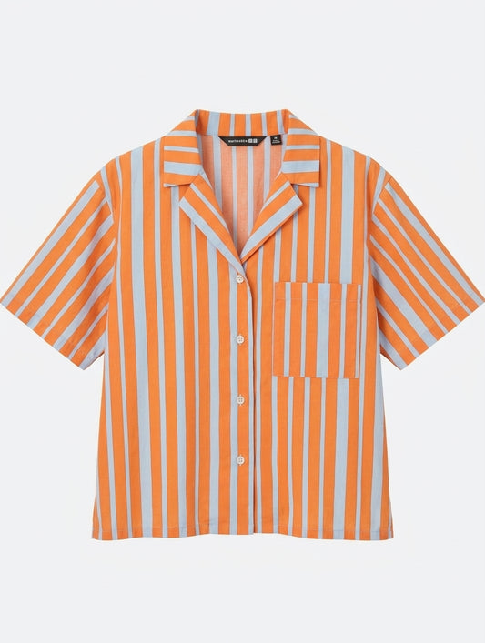 Uniqlo x Marimekko Women's Striped Open Collar Short Sleeve Shirt - Size M - Image 1