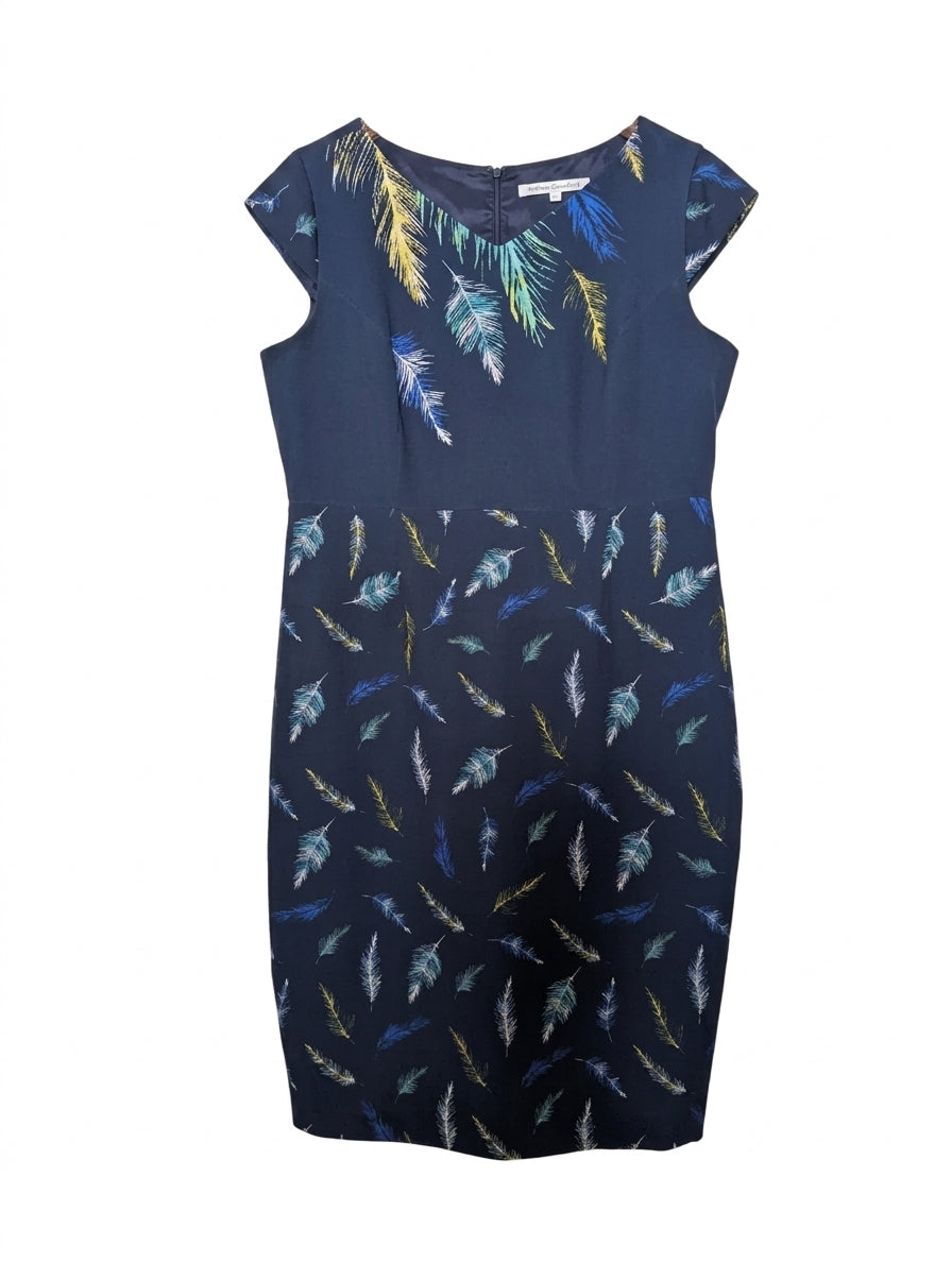 Anthea Crawford Navy Blue Feather Print Sheath Dress - Size 18 - Image 1