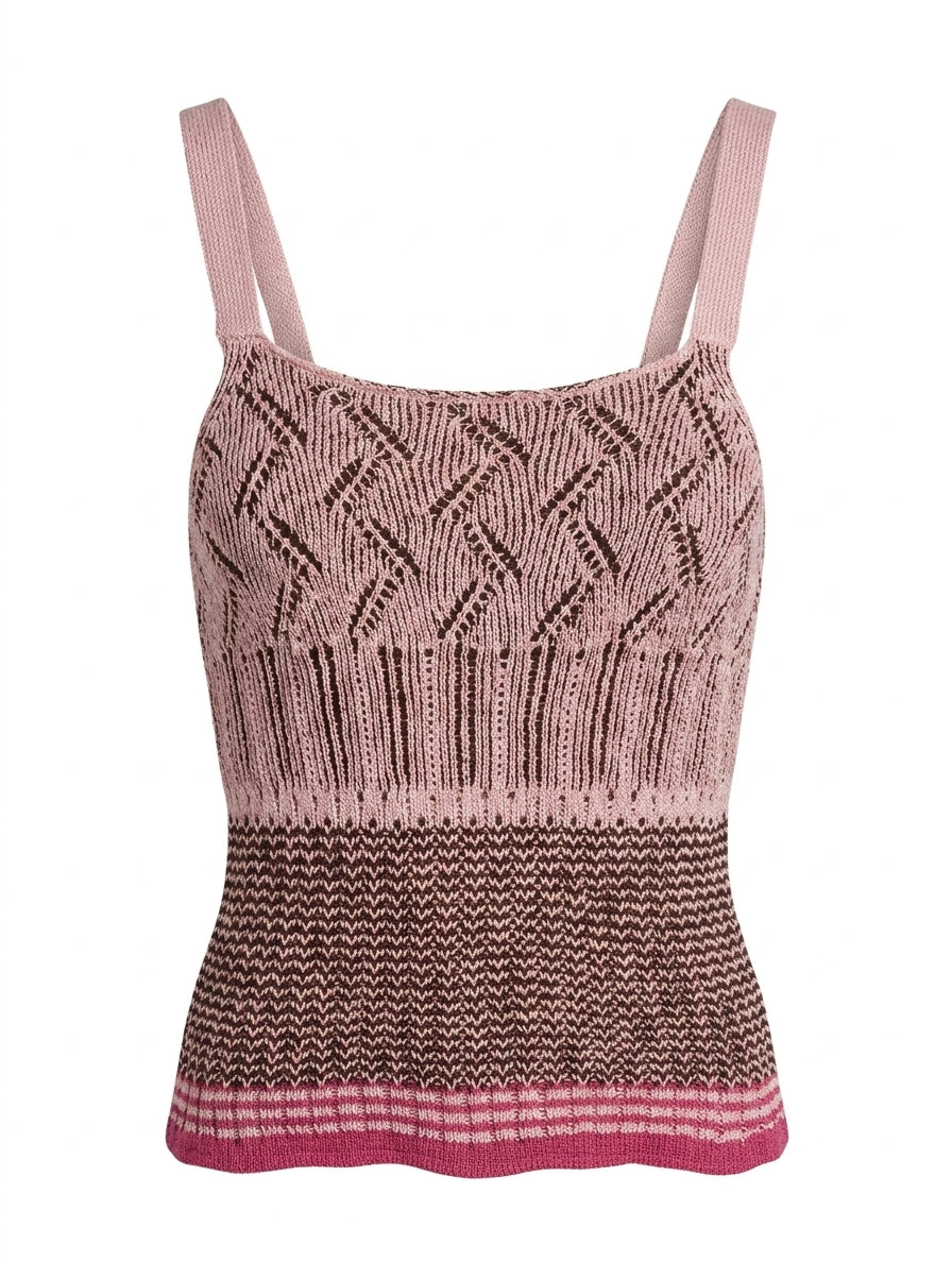 Dries Van Noten Knit Tank Top - Pink & Brown Patterned Size Small - Image 1