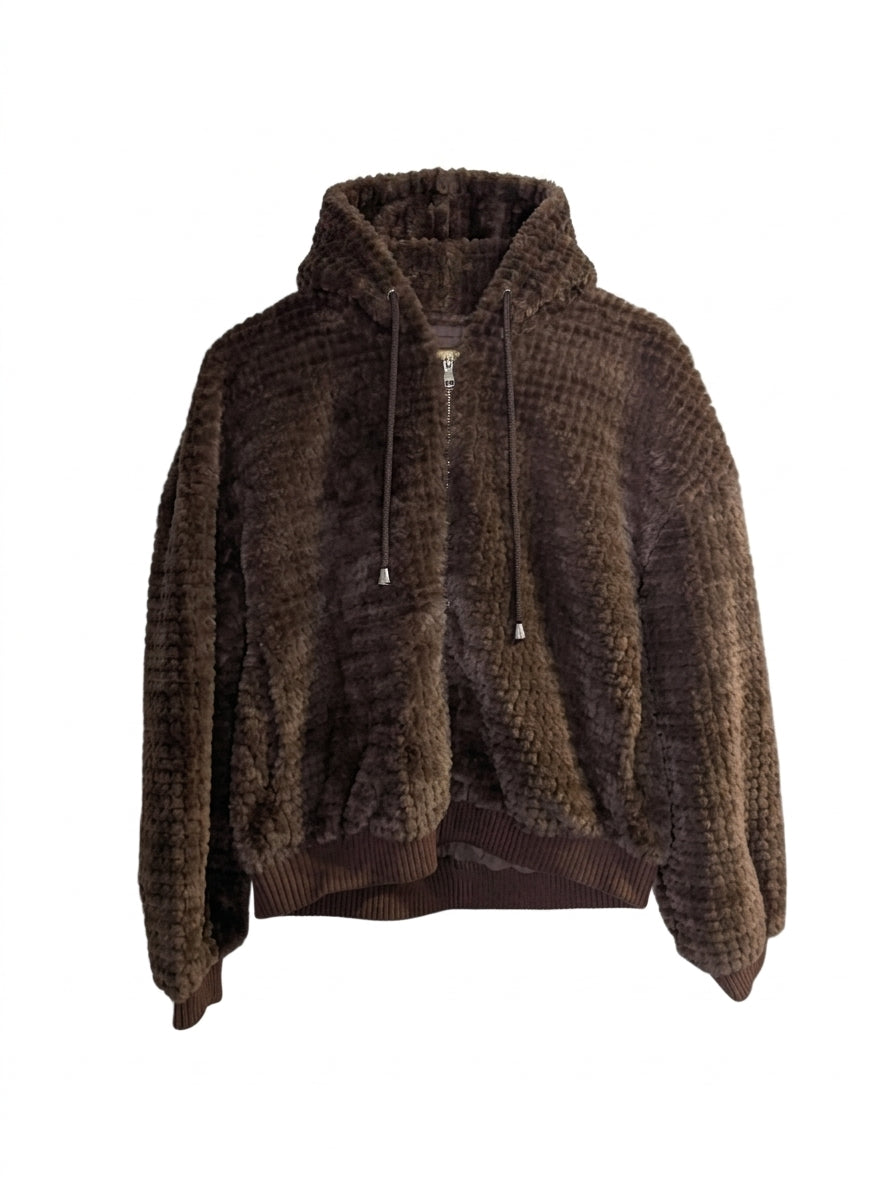 Caju Brown Faux Fur Zip-Up Hoodie - Women's Size Large - Image 1