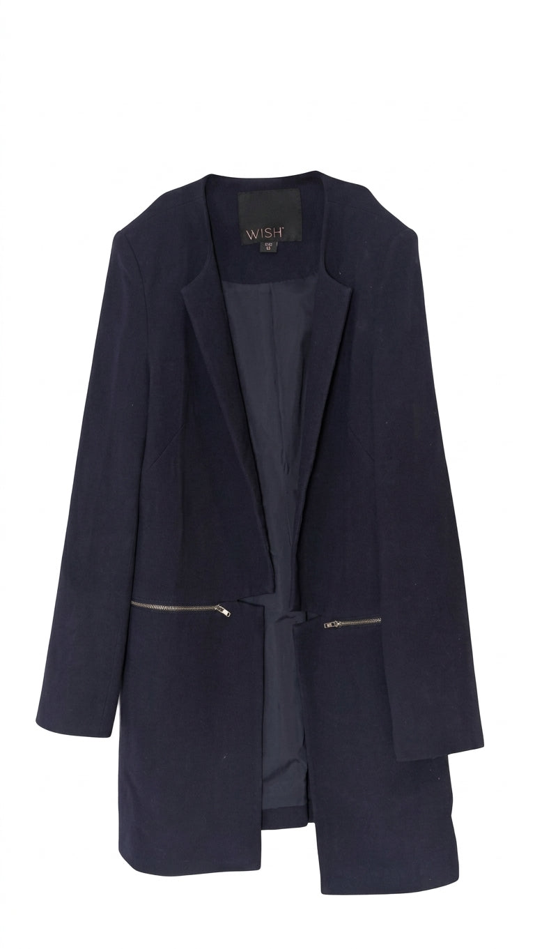 Wish Australia Arosa Blazer Jacket - Navy Blue Zipper Detail Size 12 - Image 1