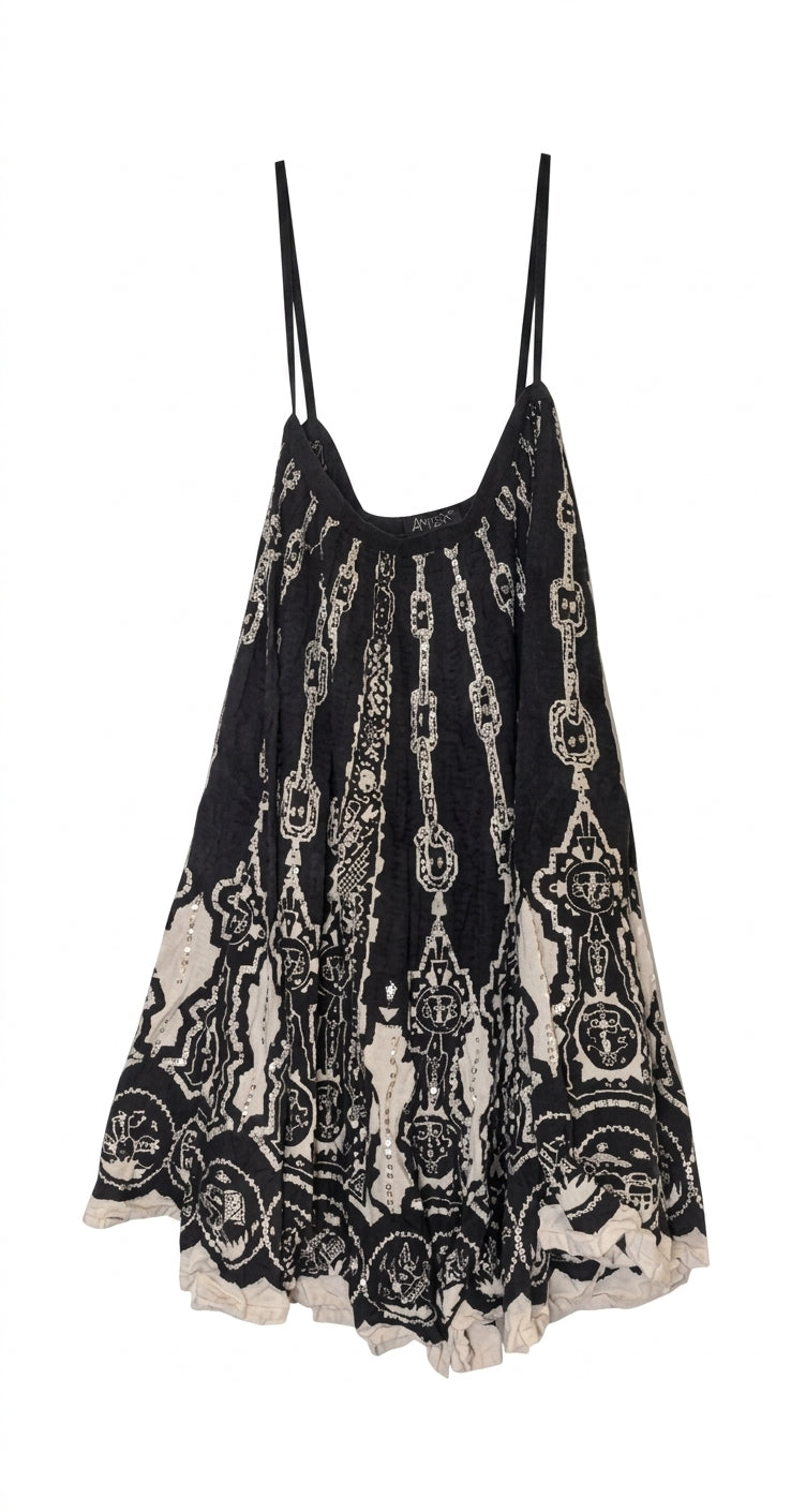 Anitsa Paris Vintage Tribal Print Maxi Skirt - Black & White Boho - Image 1
