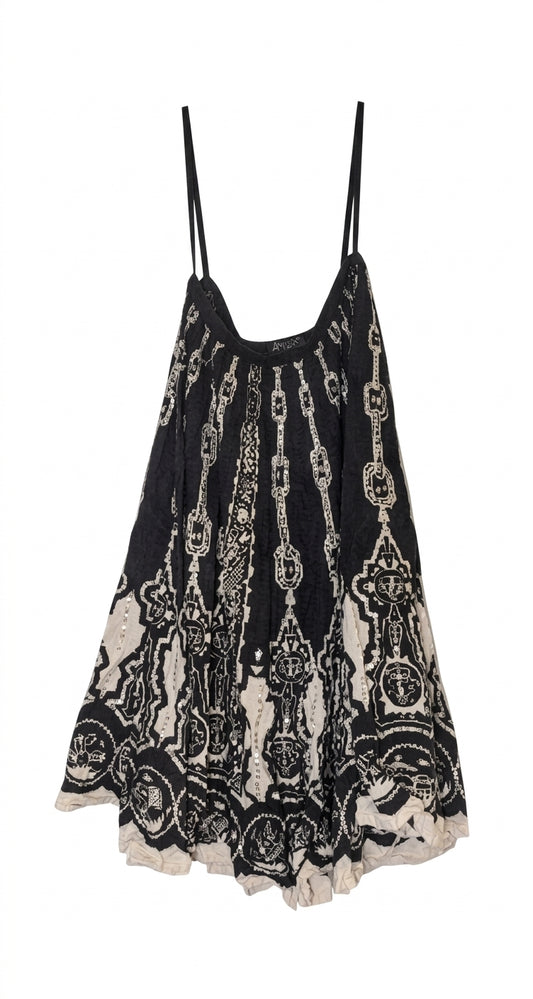 Anitsa Paris Vintage Tribal Print Maxi Skirt - Black & White Boho - Image 1