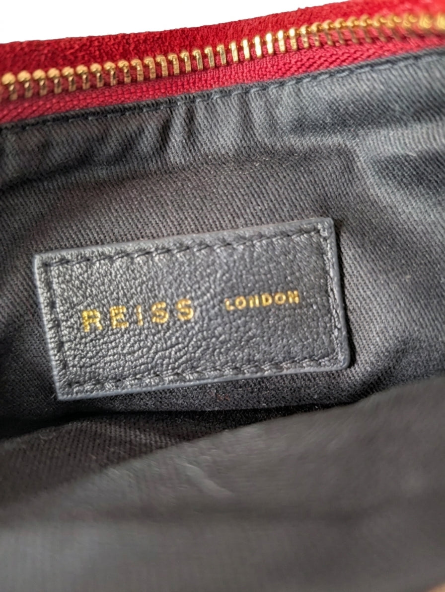Reiss London Red Suede Clutch Bag With Gold Tone Chain Strap - Image 3