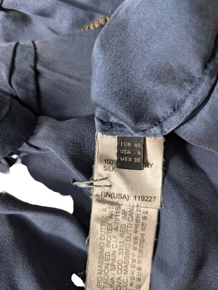 Massimo Dutti 100% Silk Zip-Front Blouse - Navy Blue - Image 3